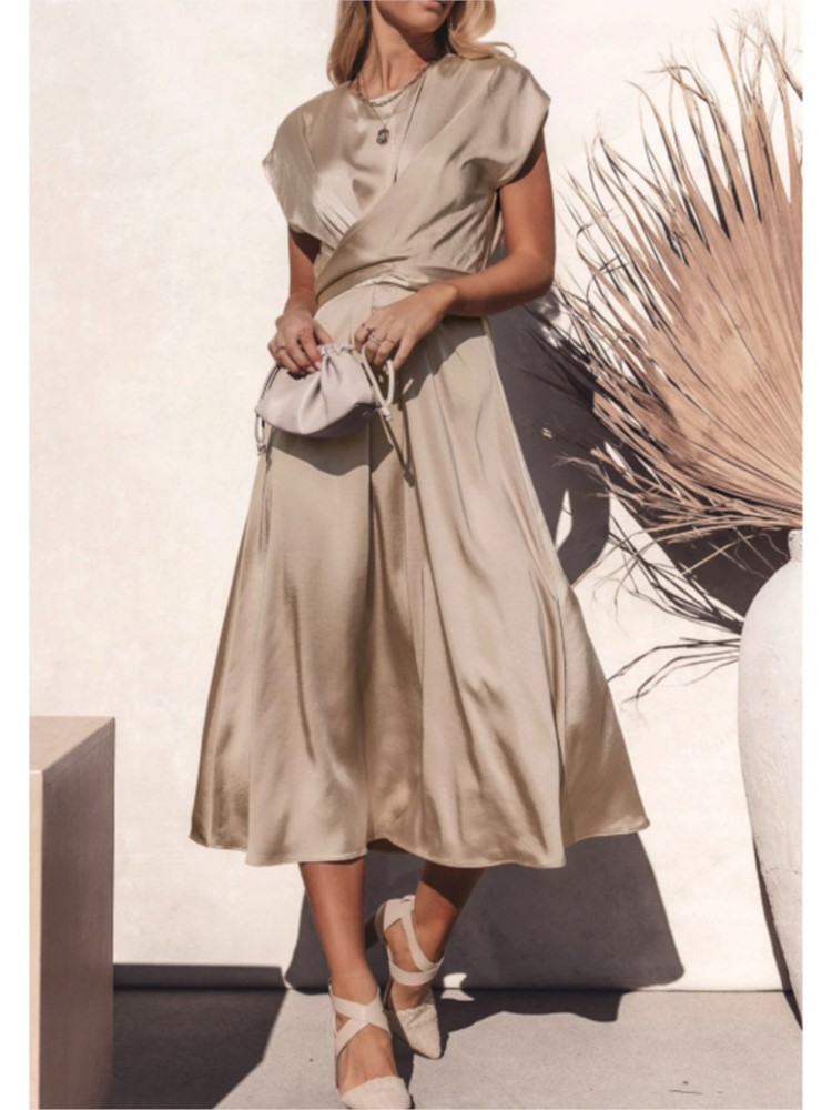 Athena - Elegant Crossover Satin Dress