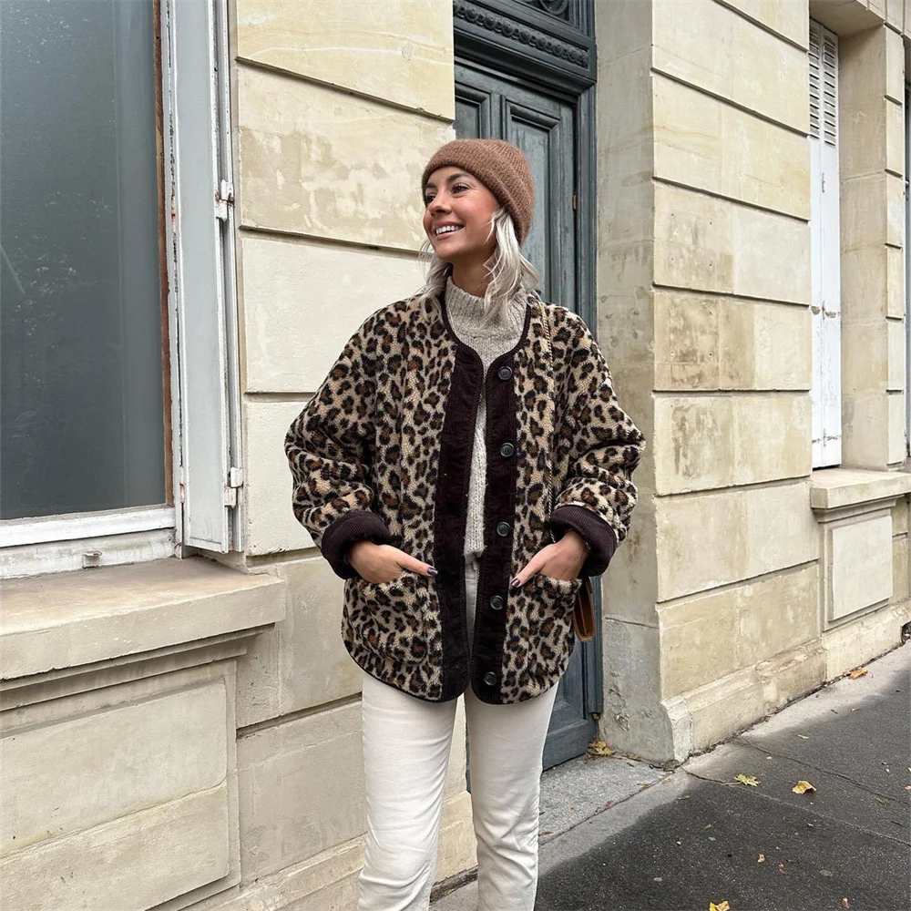 Hilde - Comfortable leopard print O-neck jacket