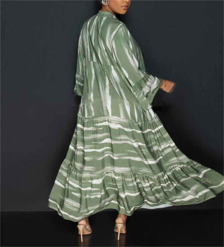 Lillian - Casual Print Abaya Dress with Long Ruffle Sleeves