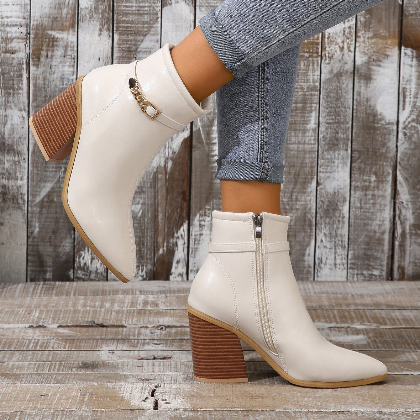 Sierra stacked heel boots with side zip