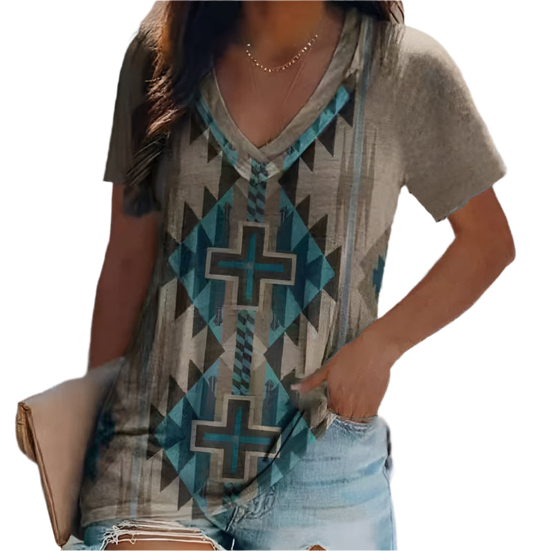 ララ - 幾何学模様のプリントシャツ