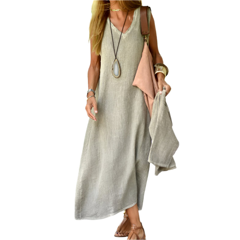 Katie - Solid V-neck Sleeveless Dress