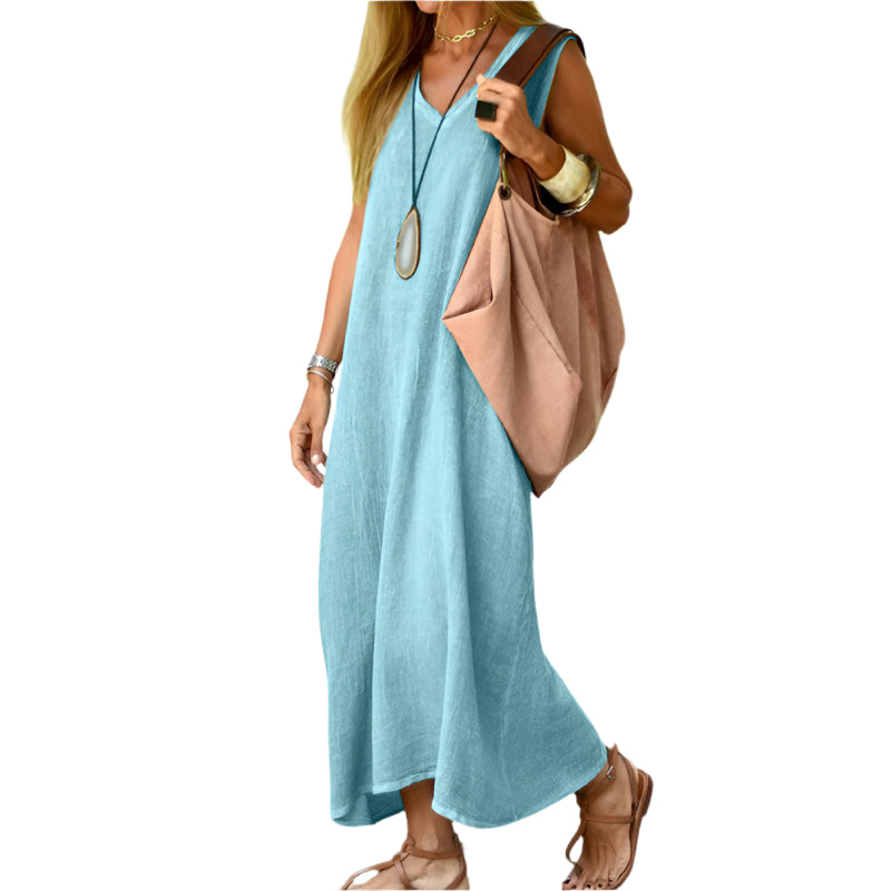 Katie - Solid V-neck Sleeveless Dress