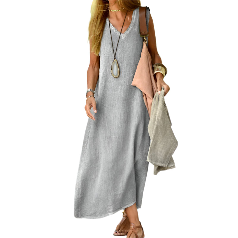 Katie - Solid V-neck Sleeveless Dress