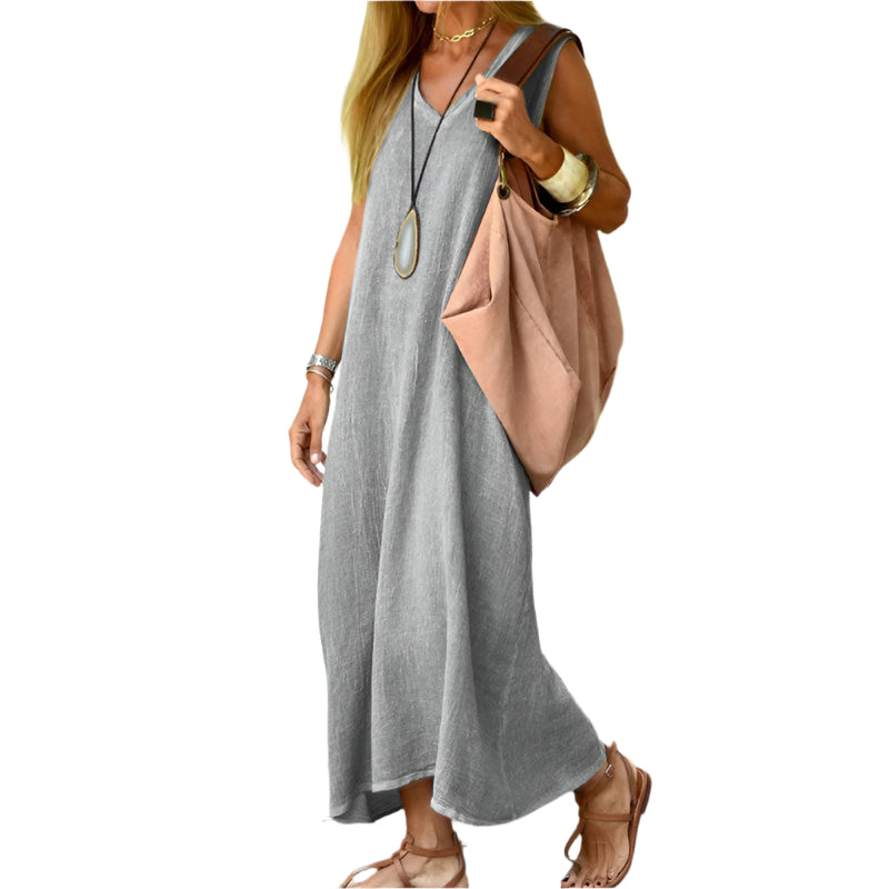 Katie - Solid V-neck Sleeveless Dress