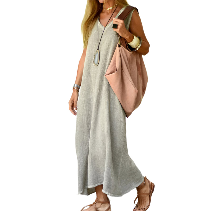 Katie - Solid V-neck Sleeveless Dress