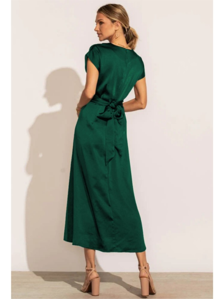 Athena - Elegant Crossover Satin Dress