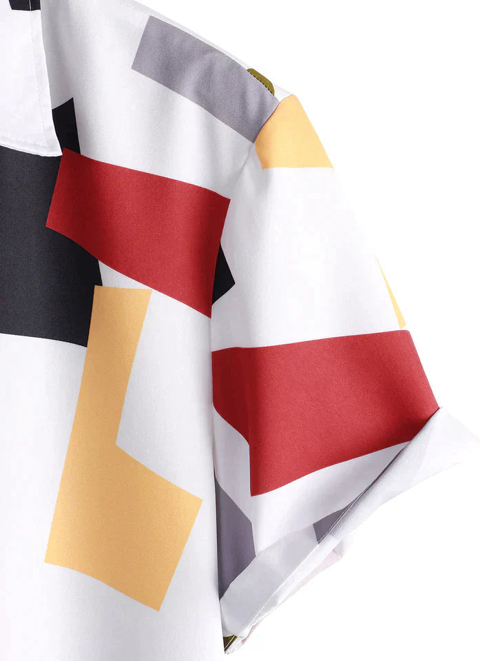 Raymond - Geometric Colorblock Print Button-Down Shirt
