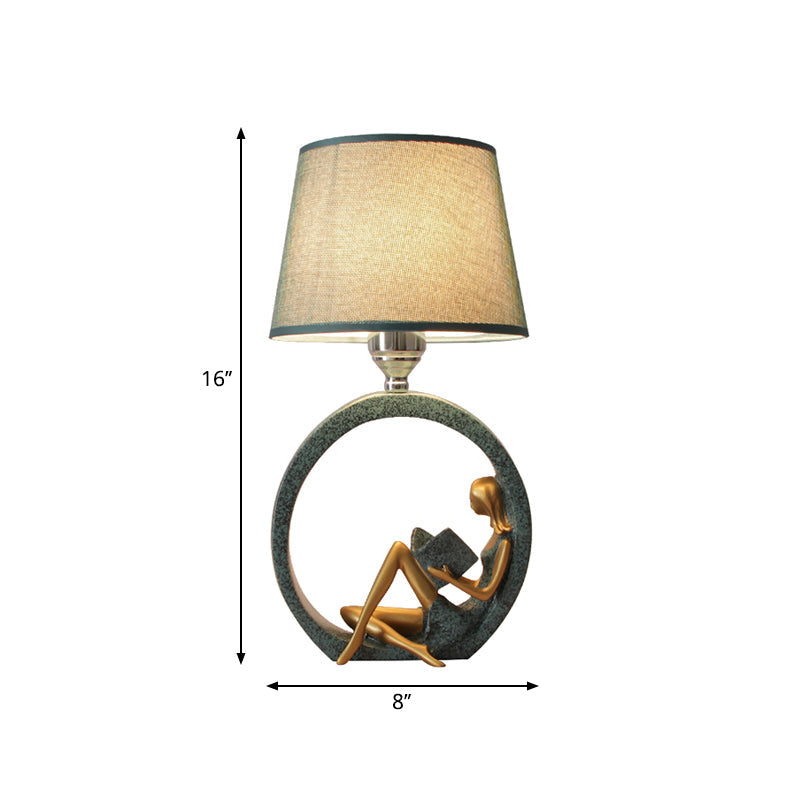Avelyn Elegant Resin Reading Table Lamp with Blue Fabric Shade