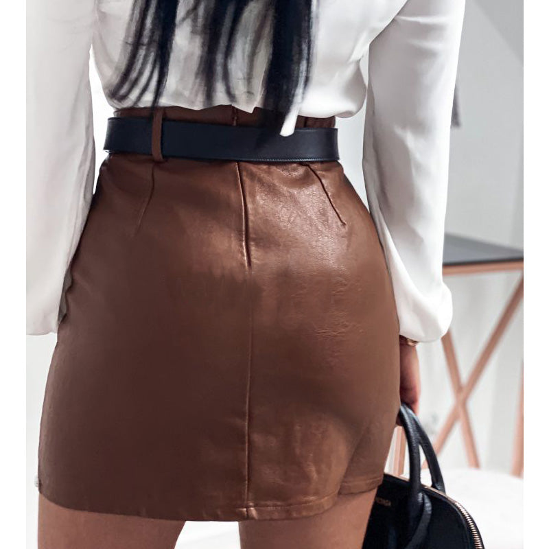 Ida - Elegant riveted PU leather skirt