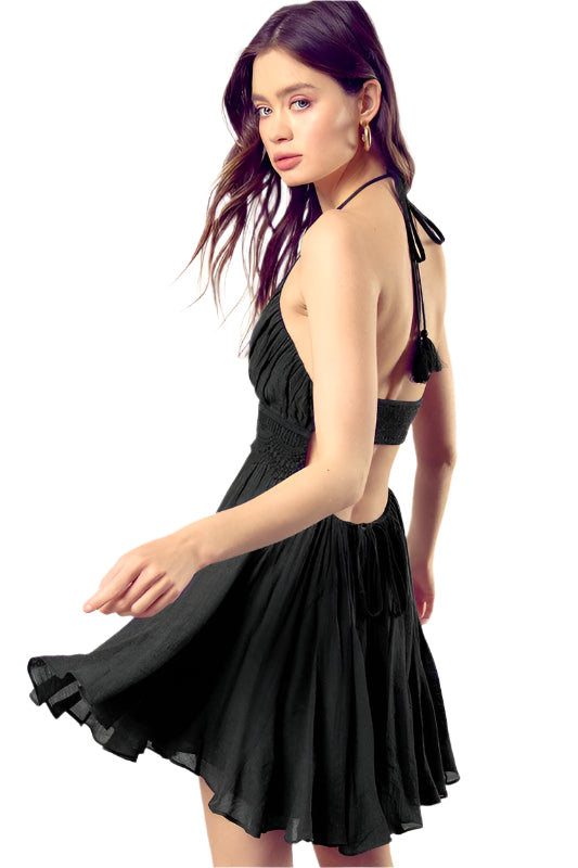 Eliza - Drawstring Lace Trim Back Dress