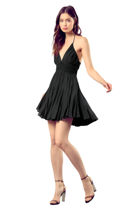 Eliza - Drawstring Lace Trim Back Dress