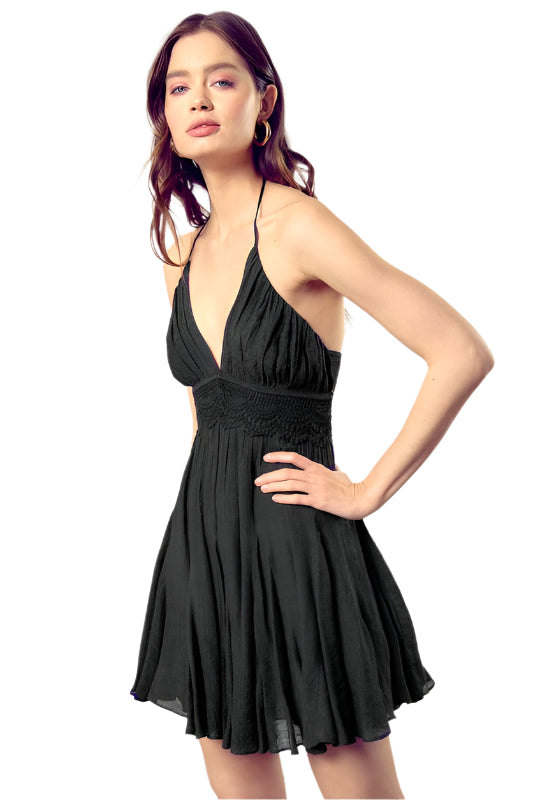 Eliza - Drawstring Lace Trim Back Dress