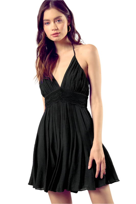 Eliza - Drawstring Lace Trim Back Dress
