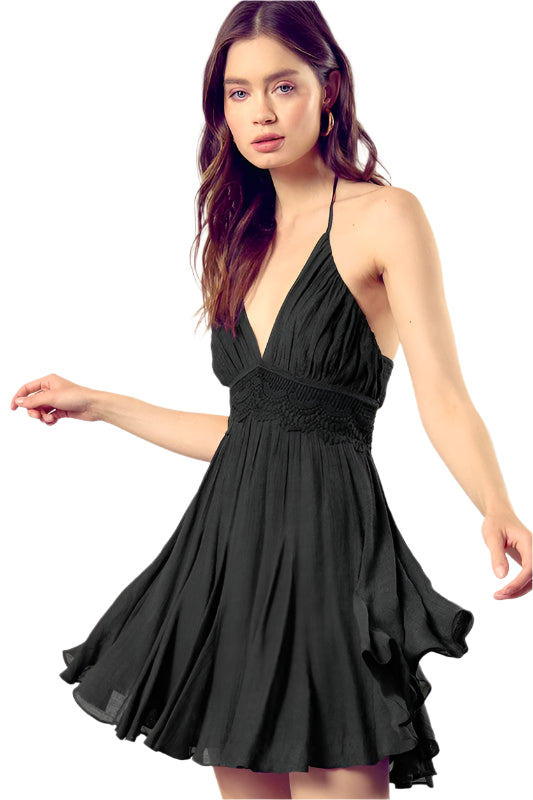 Eliza - Drawstring Lace Trim Back Dress
