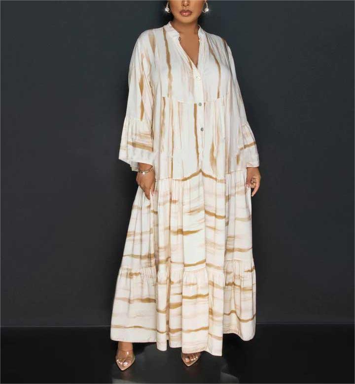 Lillian - Casual Print Abaya Dress with Long Ruffle Sleeves