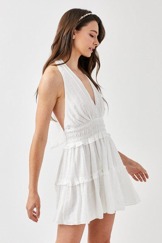 Nia - Halterneck Smock Ruffle Dress
