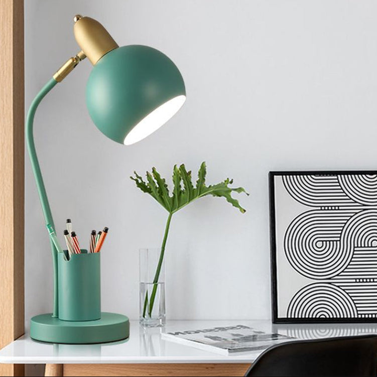 Lumisphere - Metal dome bedside lamp with cylindrical pen rack design