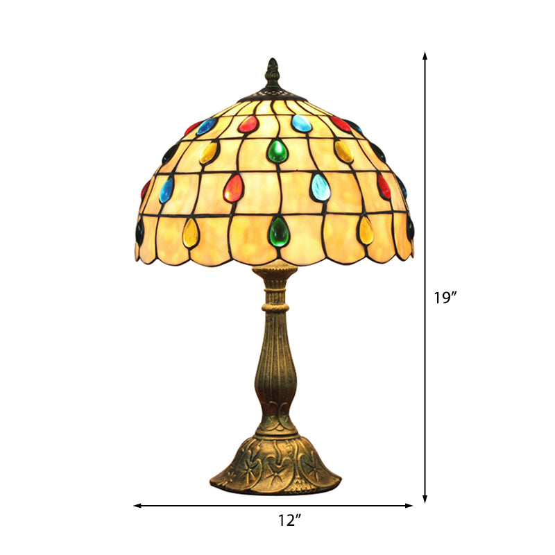 Opal Glow - Wide Shell Umbrella Desk Lamp with Teardrop Jewelry