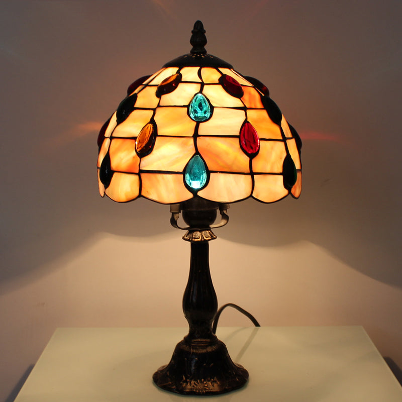 Opal Glow - Wide Shell Umbrella Desk Lamp with Teardrop Jewelry