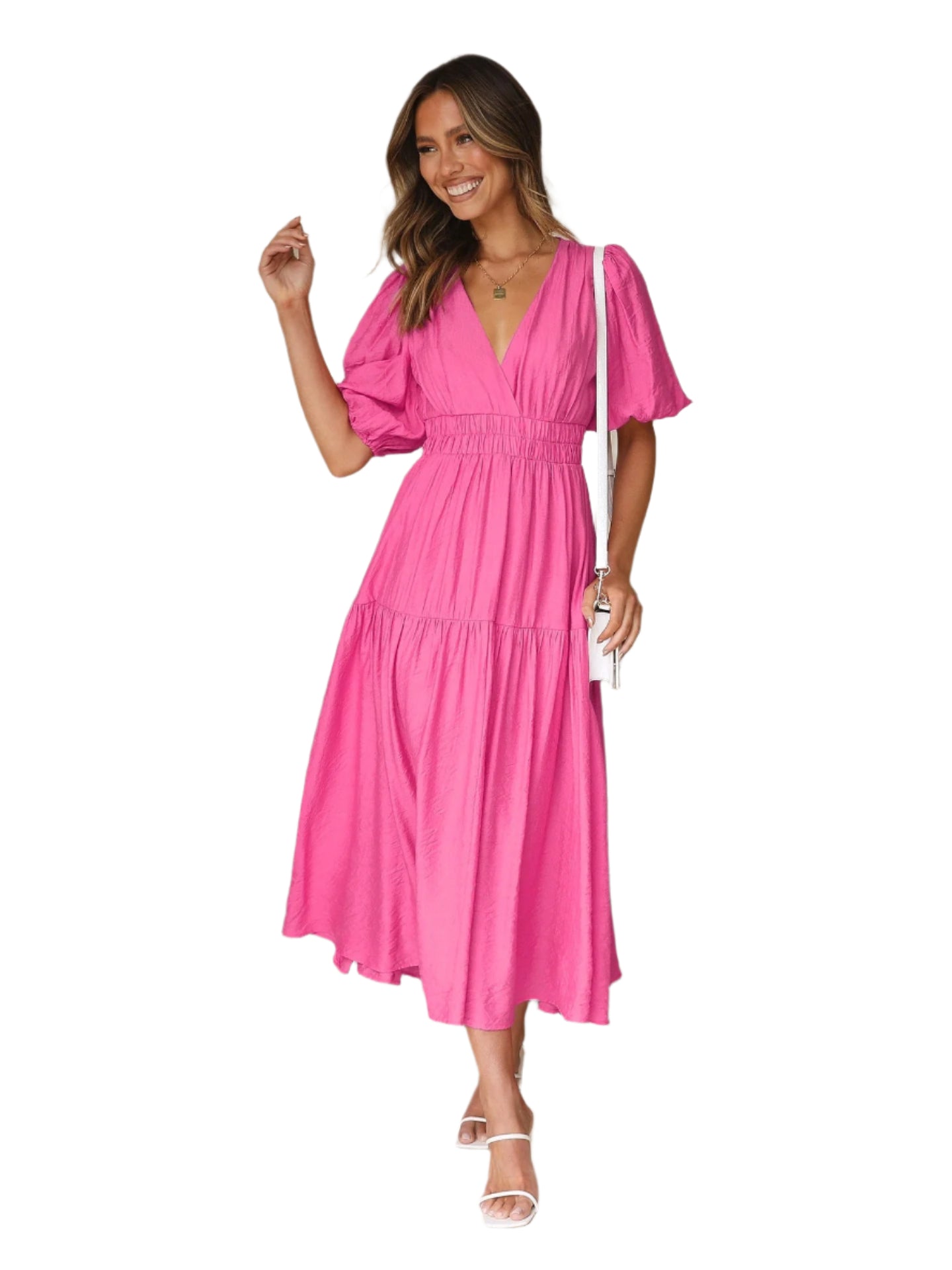 Emelda – V-neck and puff sleeve dress