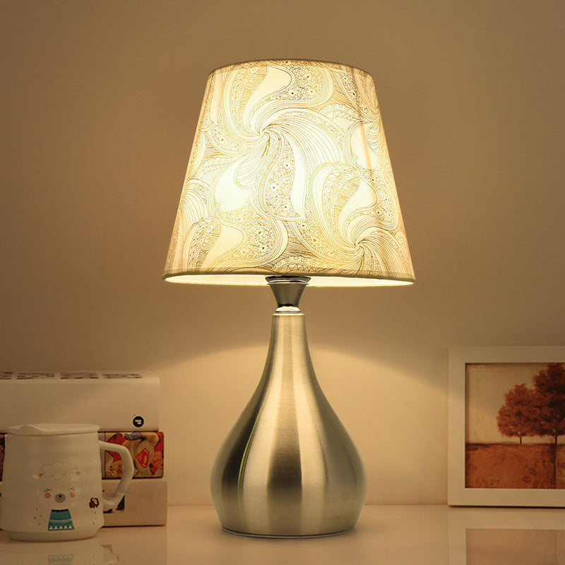 Villela - Stylish tapered bedside lamp with patterned fabric shade