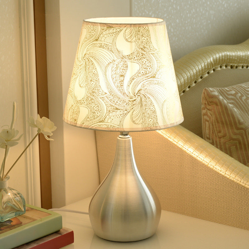Villela - Stylish tapered bedside lamp with patterned fabric shade