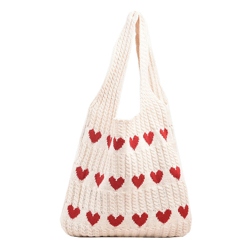 Heart-patterned summer crochet tote bag