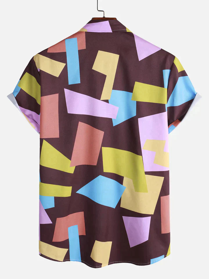 Raymond - Geometric Colorblock Print Button-Down Shirt