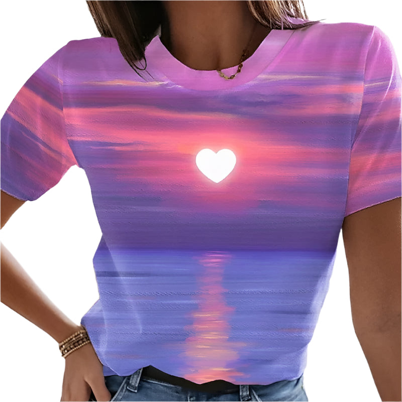 レオナ - 女性用3DプリントハートTシャツ