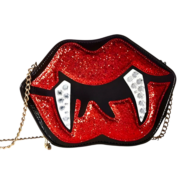 Alina Gothic Halloween Shoulder Bag – Lips and Teeth Design with Adjustable Strap