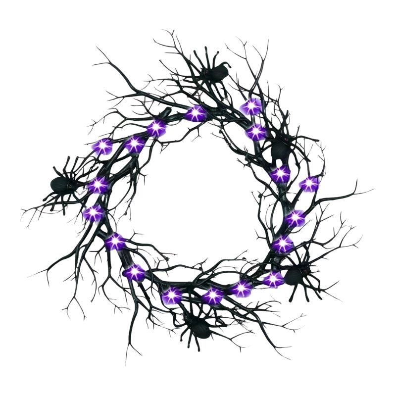 スパイダースプーク LEDハロウィンリース – ドアや窓に飾る吸血鬼と蜘蛛のデコレーション