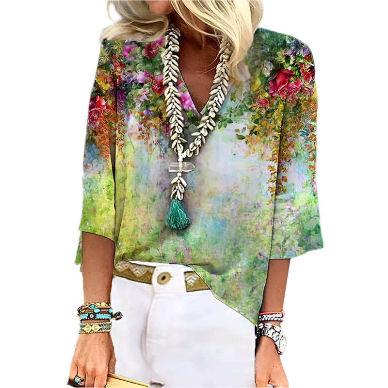 ハーパー - プリントVネックブラウス