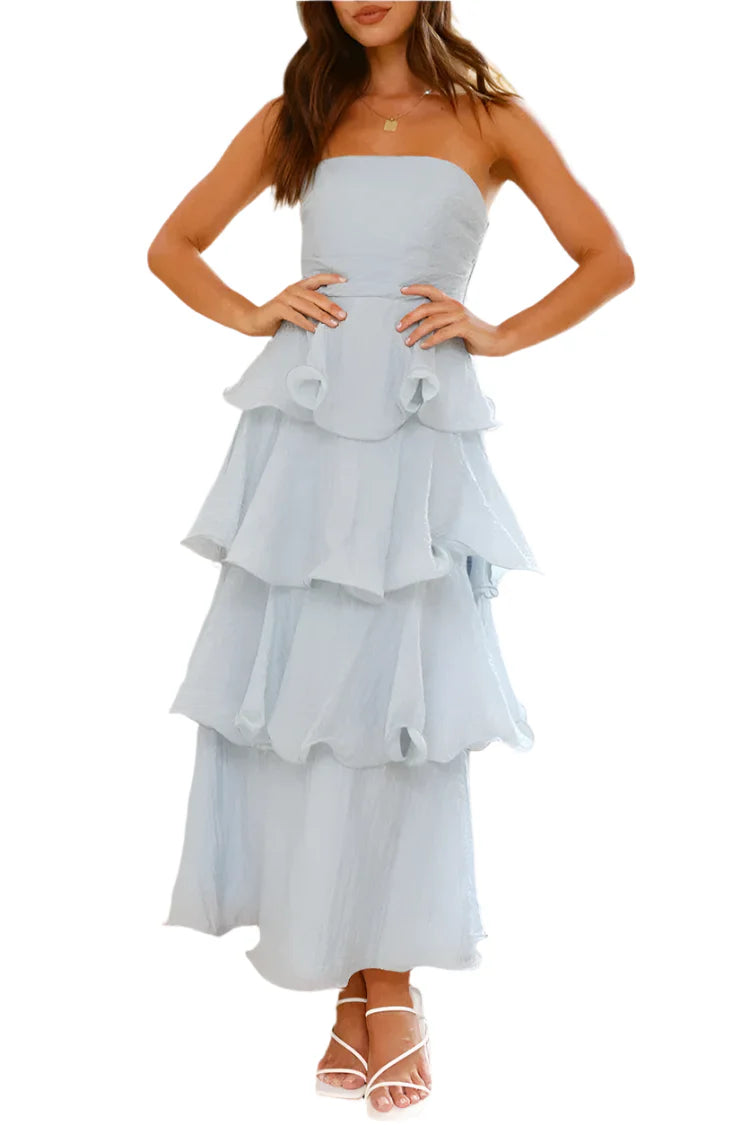Ada - Strapless and backless dress with playful layered ruffles