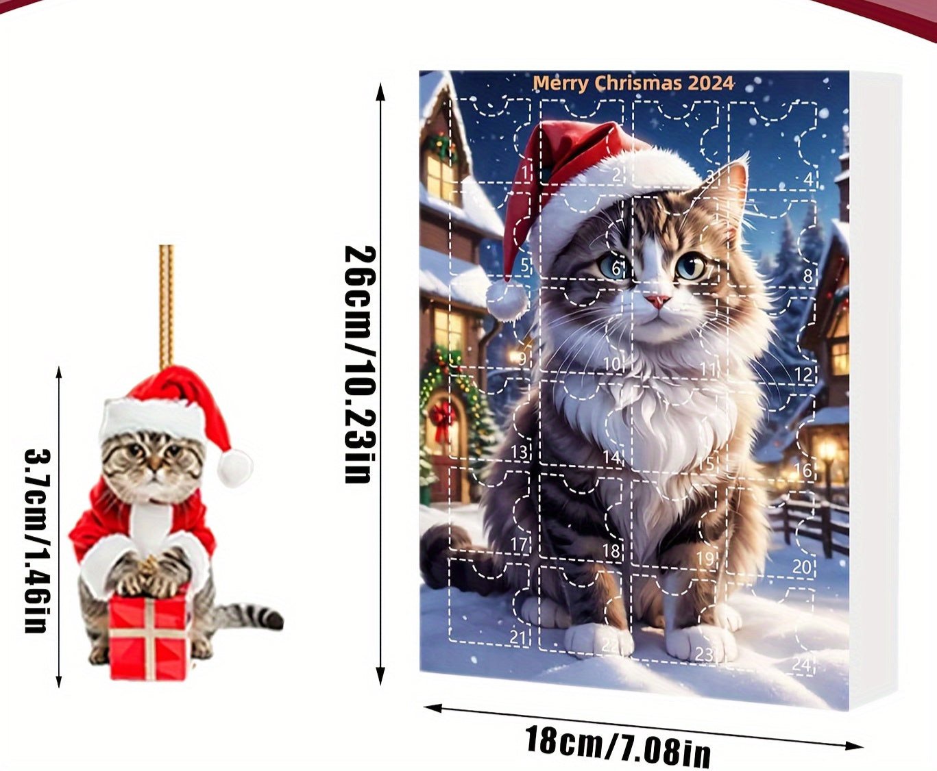 アクリル製猫ペンダント付きヴィンテージアドベントカレンダー2025、猫好きのための24日間クリスマスカウントダウン