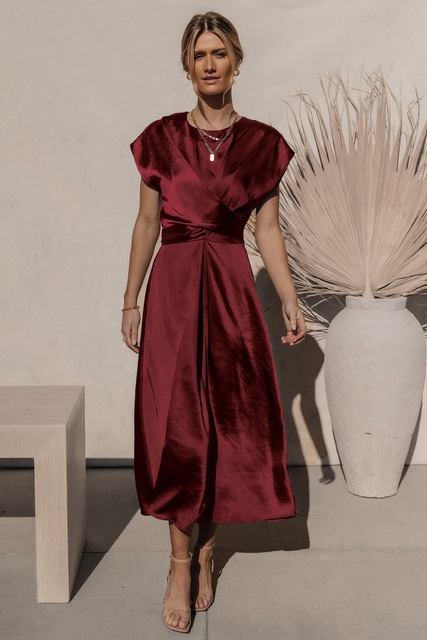 Athena - Elegant Crossover Satin Dress