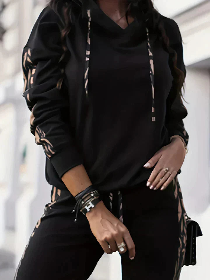 Sayaka - Trendy Striped Hoodie Set