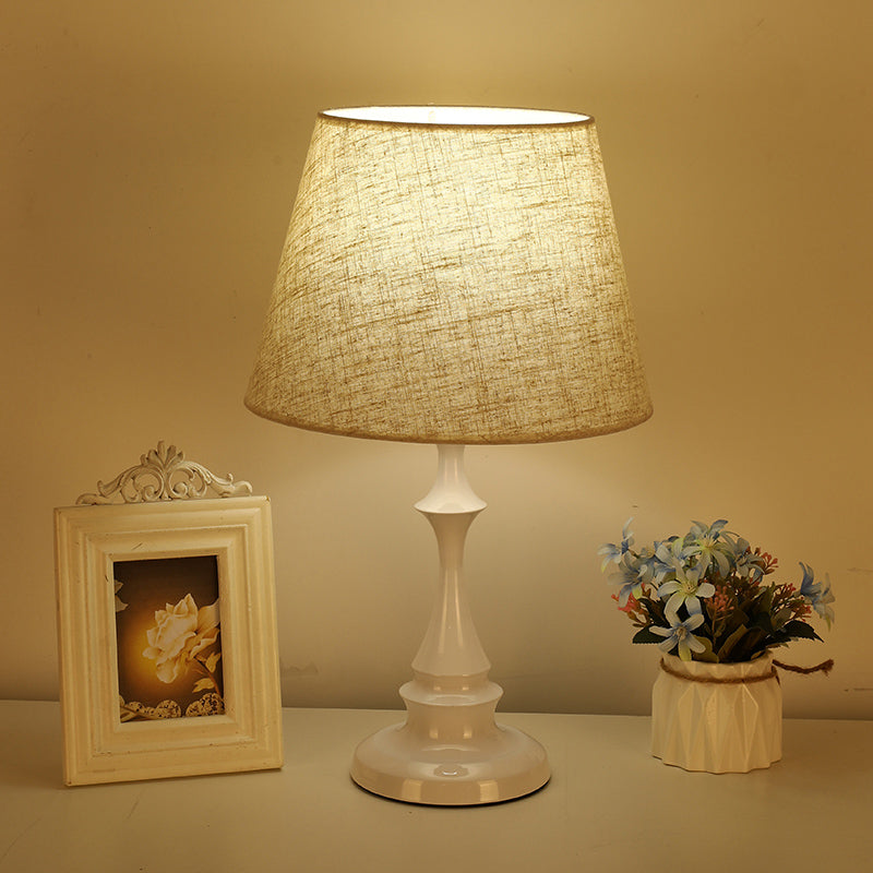 Luxbeam Iron Bedside Lamp – Minimalist Bedside Lamp with Tapered Fabric Shade