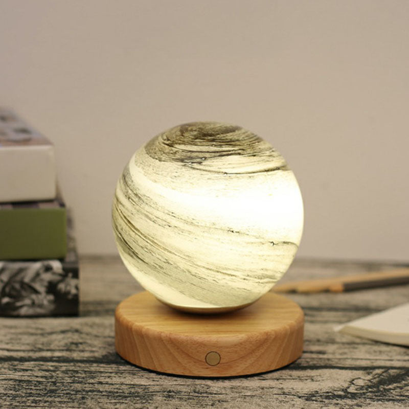 Lunar Glow Mini Night Lamp – Postmodern Table Lamp with Wooden Base
