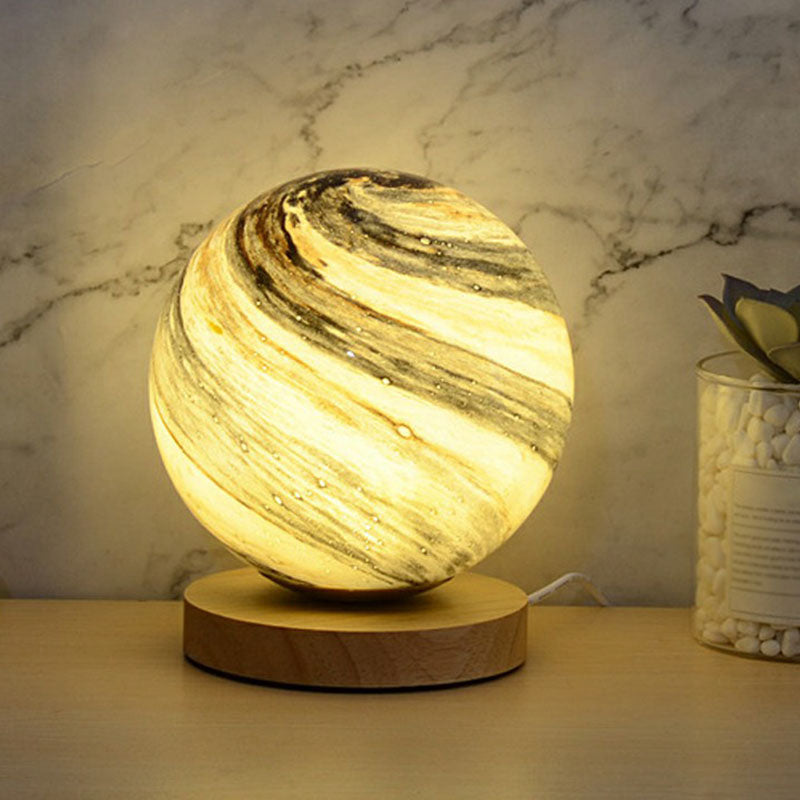 Lunar Glow Mini Night Lamp – Postmodern Table Lamp with Wooden Base