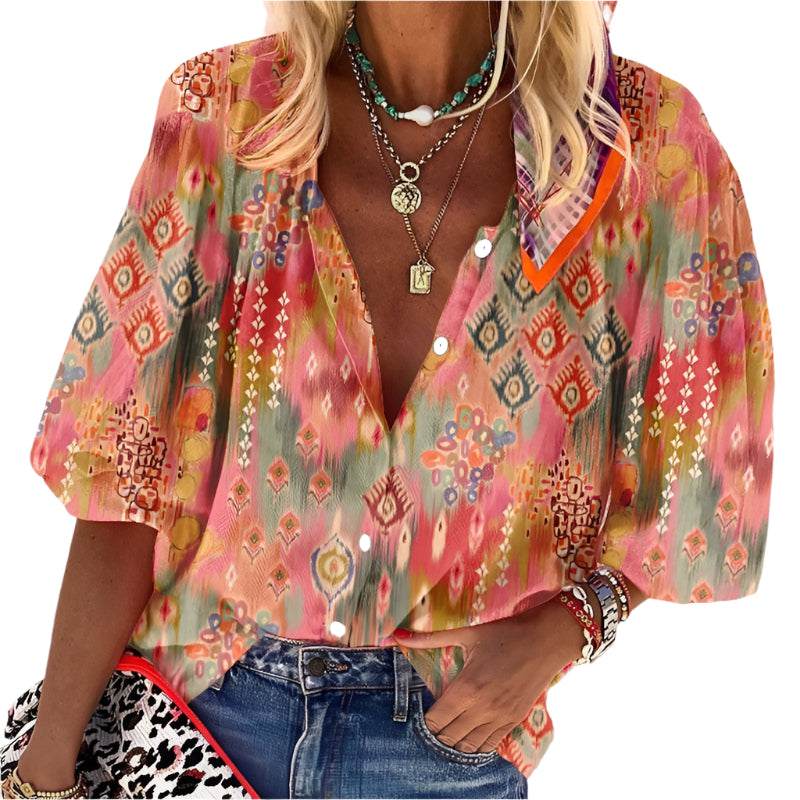 Tessa Floral Summer Top with Half Sleeves - Women's Elegant T-Shirt