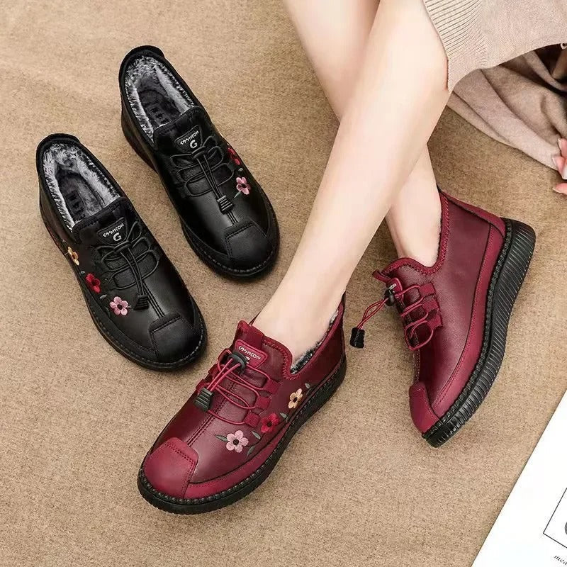 Lina - Floral Print Shoes with Fur Lining