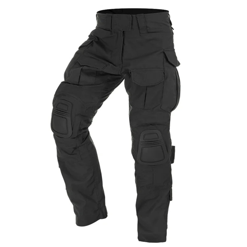Tactical cargo pants with knee protection, ideal for outdoor activities and work.