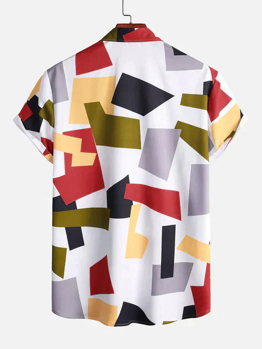 Raymond - Geometric Colorblock Print Button-Down Shirt