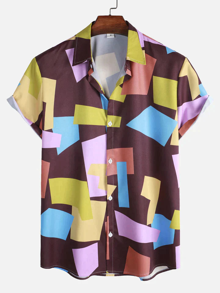 Raymond - Geometric Colorblock Print Button-Down Shirt
