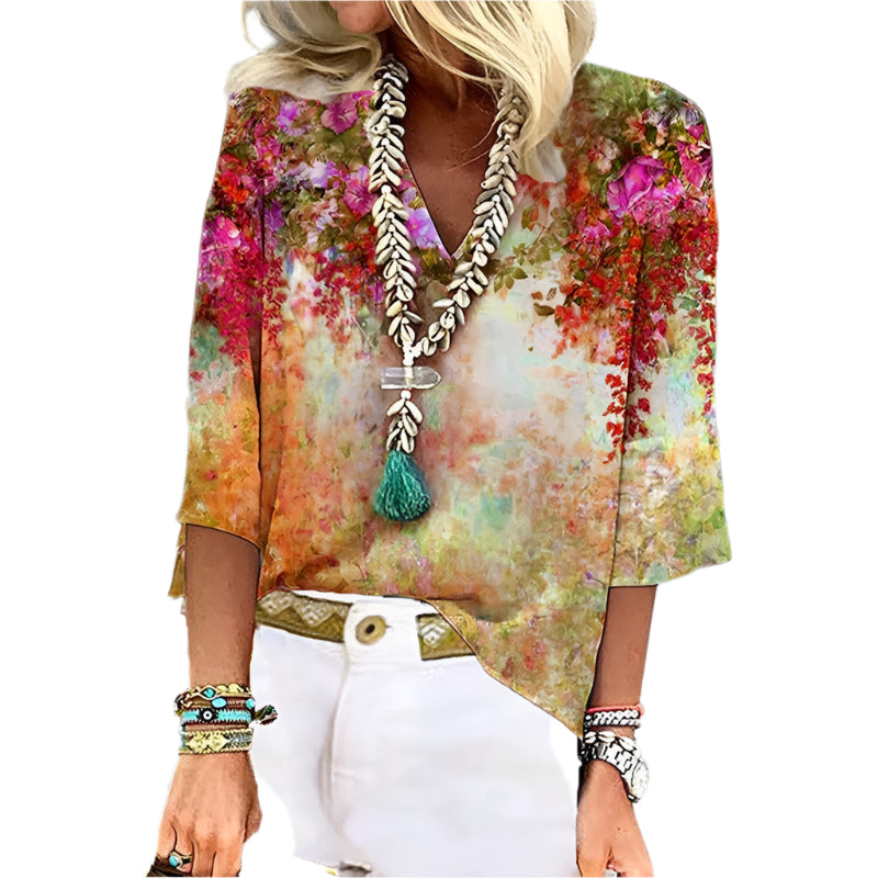 ハーパー - プリントVネックブラウス