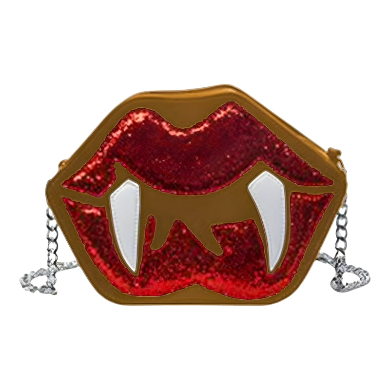 Alina Gothic Halloween Shoulder Bag – Lips and Teeth Design with Adjustable Strap