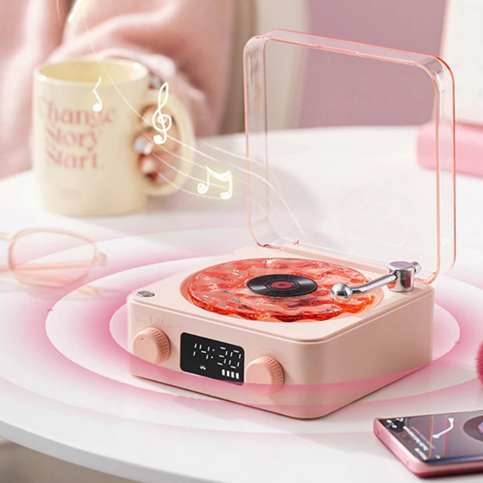 ヴィンテージバイブサウンドボックス- 回転式ターンテーブル付きレトロなビニールスピーカー