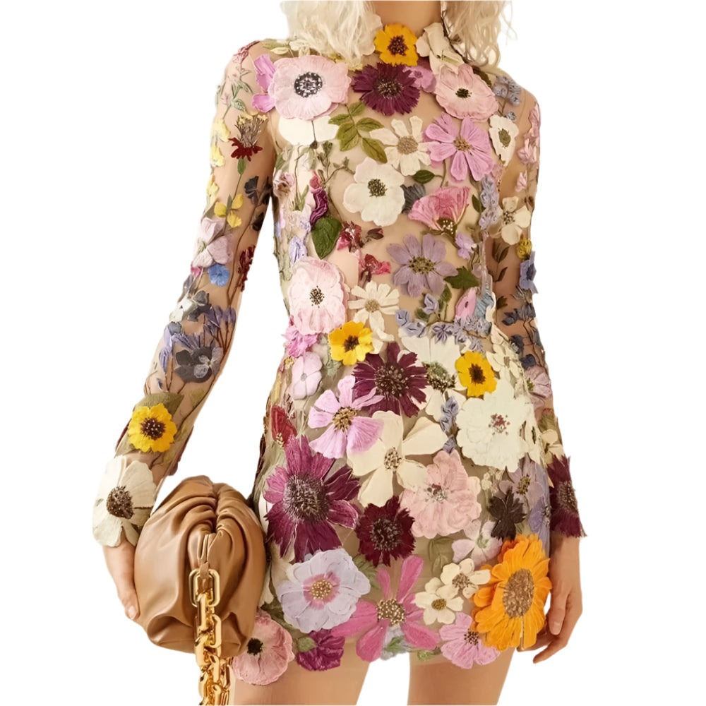 Dina - Elegant mini dress with high neck and long sleeves