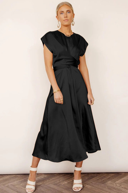 Athena - Elegant Crossover Satin Dress